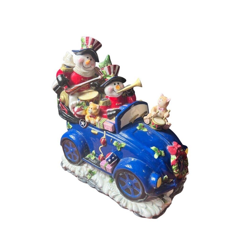 Snowman Christmas Holiday Cookie Jar in a Cart with Presents – Ceramic Seasonal